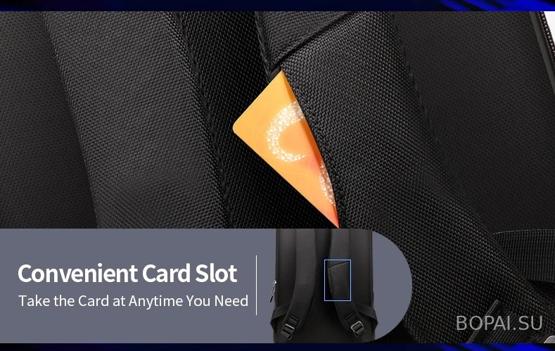 Рюкзак тонкий с USB для ноутбука Bopai 61-17611 кармашки для карт