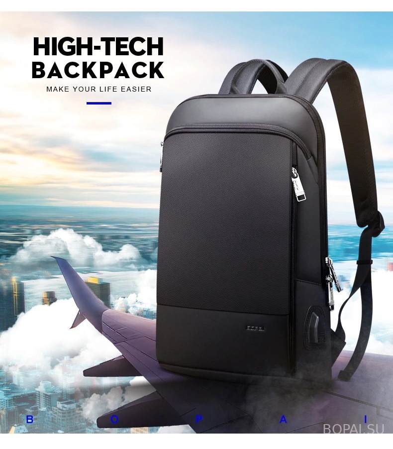 Рюкзак тонкий с USB для ноутбука Bopai 61-17611 идеален для перелетов