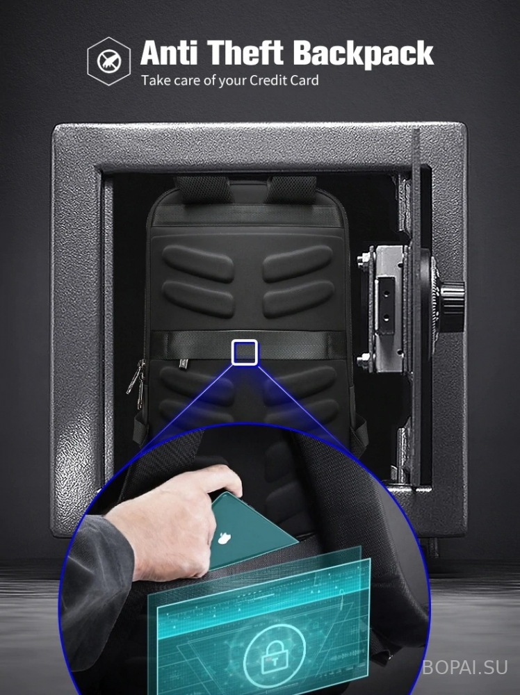 Рюкзак тонкий с USB для ноутбука Bopai 61-17611 потайной карман