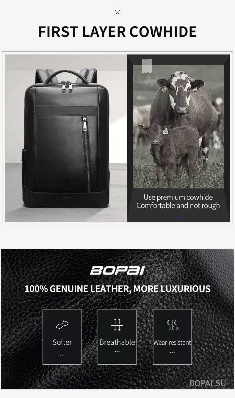 Кожаный деловой рюкзак Bopai 61-86711